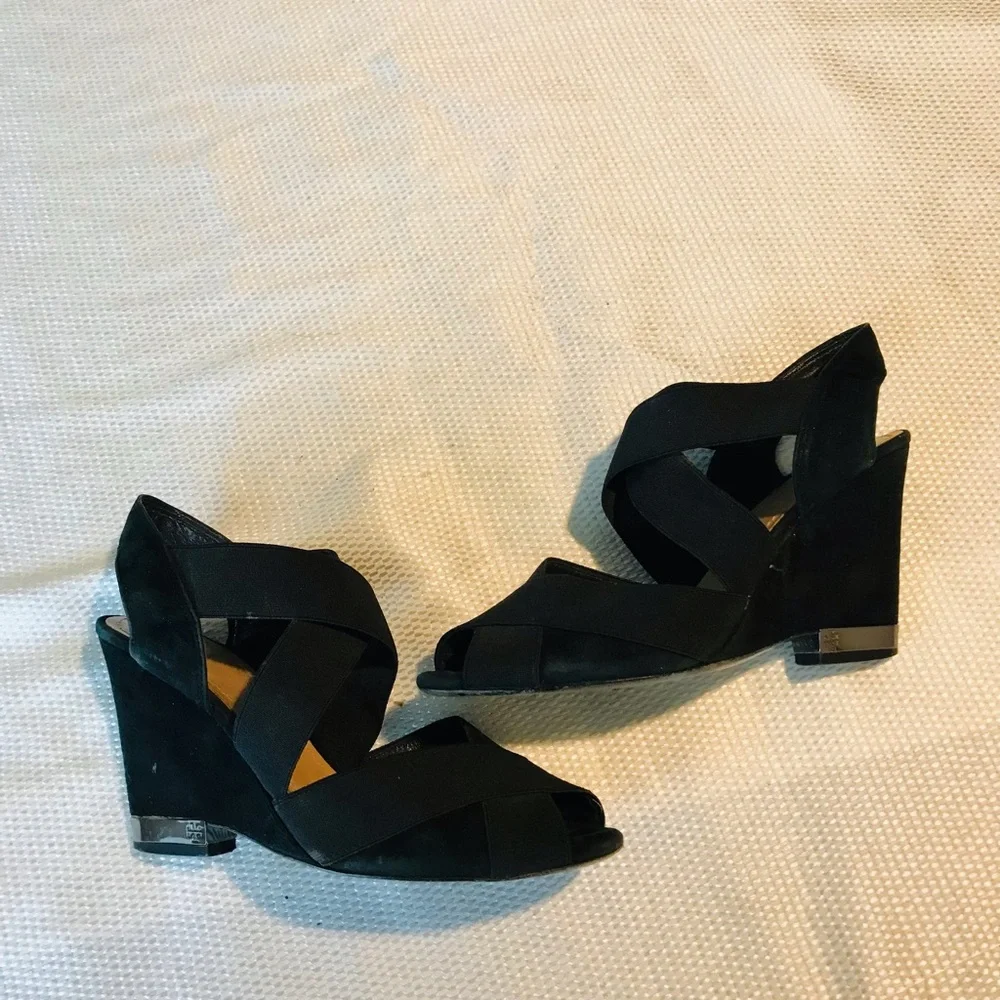 Tory Burch suede Black Wedge Sandals